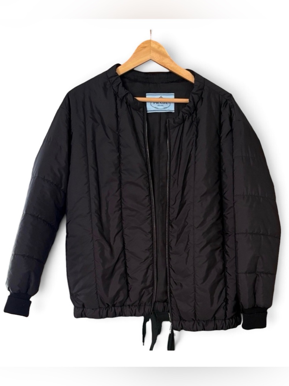 Prada Black Quilted Puffer Bomber Jacket